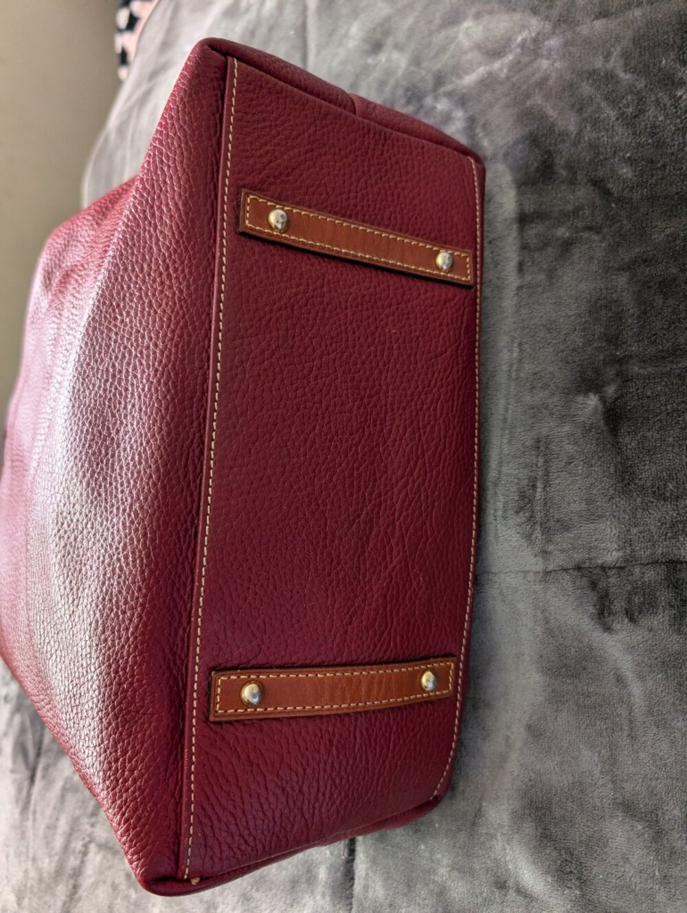 Dooney& Bourke Burgundy Leather Shoulder Hobo Bag with Gold Hardware - Picture 3 of 15